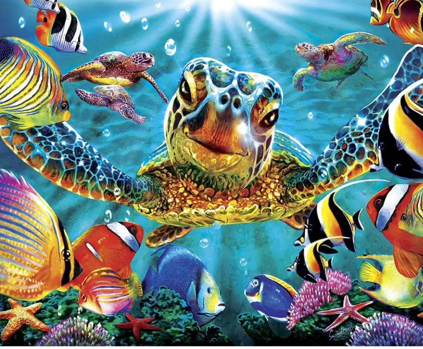 DIY 5D Diamond Painting Kits for Adults Kids Sea Turtle Full Drill Round Diamond Gem Art Beads Painting Perfect for Home Decor