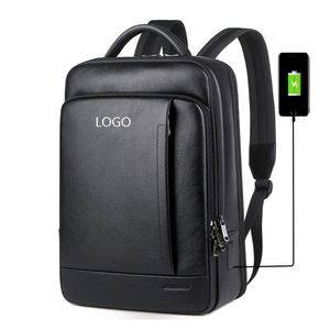 Nouveau design de sac à dos intelligent en cuir véritable de luxe pour homme, sac à dos imperméable avec port USB, sac à dos pour ordinateur portable, sac à dos scolaire - Product Image 1