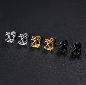 Boucles <span class=keywords><strong>d</strong></span>'oreilles clous en acier inoxydable doré ancre pour homme – Meilleure vente usine - Product Image 2
