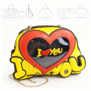 กระเป๋าสะพายข้าง I Love You Ita สำหรับผู้หญิงและเด็กผู้หญิง ดีไซน์รูปหัวใจพร้อมช่องใส สายโซ่สะพายไหล่ สำหรับโชว์เข็มกลัดอนิเมะและใช้ในชีวิตประจำวัน - Product Image 2