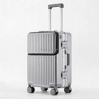 Valise de voyage à ouverture frontale avec cadre en aluminium, bagage rigide en PC, compartiment intégré pour ordinateur portable, serrure à combinaison, roues pivotantes à 360°