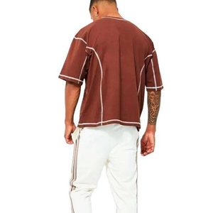 T-<span class=keywords><strong>shirt</strong></span> surdimensionné en coton 100% OEM T-<span class=keywords><strong>shirt</strong></span> vierge personnalisé avec coutures contrastées T-<span class=keywords><strong>shirt</strong></span> coupé et cousu pour hommes - Product Image 4