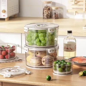 Set kotak segar kulkas plastik besar, tempat penyimpanan makanan kulkas tetap buah sayuran daging dengan tutup