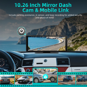 Hot bán 10.26 inch màn hình cảm ứng 1080P dòng xe DVR gương chiếu hậu Dash Cam phía trước và phía sau ống kính kép Dashcam - Product Image 4