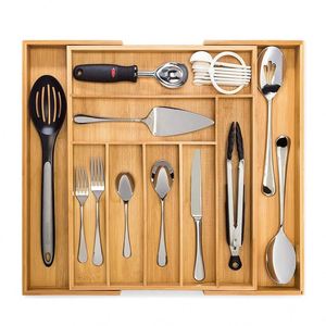 Kitchen Multi-Functional Bamboo Kitchen Drawer Organizer <b>Adjustable</b> Bamboo Utensil Organizer - Product Image 1