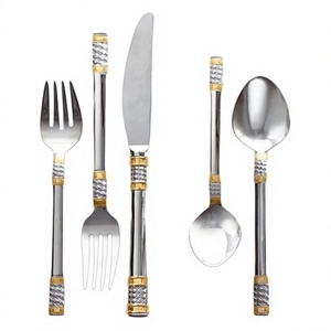 Services de couverts en métal de style européen avec accents dorés, design moderne de haute qualité, pour la restauration événementielle - Product Image 1