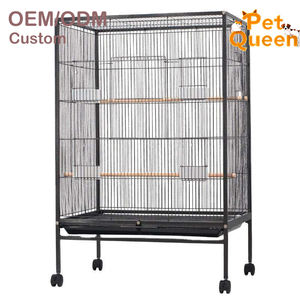 Güvercinler ve Papağanlar İçin Metal Büyük Kuş Kafesi, Tekerlekli, Çelik Tel Kare Boru Kuş Evi, Barlar, Mama Kapları ve Tepsi - Product Image 1