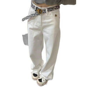 Jeans Bianchi a Vita Alta e Gamba Dritta di Marca Europea alla Moda per Donna, Primavera 2025 - Product Image 6