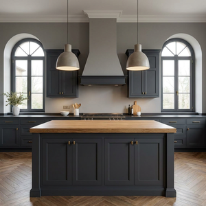 Isla de Cocina Modular <span class=keywords><strong>Pavone</strong></span> con Certificación ISO9001, Color Gris Carbón, Estilo Contemporáneo, Encimera de Madera Clara, Diseño Arqueado, Ecológica y Fácil de Instalar - Product Image 3