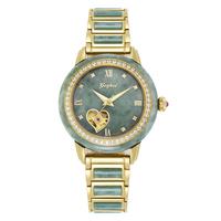 Montre mécanique automatique de luxe en acier inoxydable avec jade véritable pour couple
