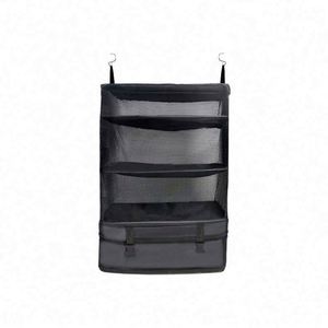 Organisateur de rangement suspendu en maille noire avec 3 étagères et compartiment inférieur zippé pour placard - Product Image 1