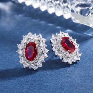 High End 12*16mm Red Zircon Retro Style Pendant <b>Earrings</b> Ring Matching <b>Set</b> Eco-friendly Copper Fancy Jewelry <b>Set</b> - Product Image 4