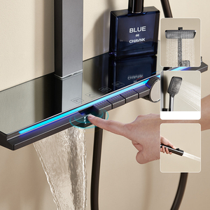 Sistema de ducha y grifería digital moderno de pared con columna mezcladora y estante de almacenamiento - Product Image 4