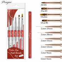 Ensemble de pinceaux à ongles double embout avec manche métallique rouge, pour liner fin, peinture 3D, gel ombré et gel plat, avec capuchon, pour manucure en salon
