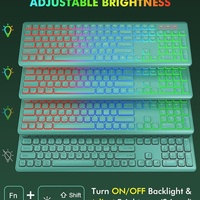 Clavier et souris sans fil 2,4 GHz Combo Rétroéclairage RVB, Lettres lumineuses rechargeables, Taille standard, Ergonomique