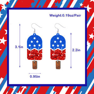 Divertidos pendientes de acrílico con diseño de bandera del Día de la Independencia 2026, joyería de moda, lindos colgadores de madera para bikini, pendientes de gota de acrílico con purpurina sexy para mujer - Product Image 5