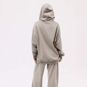 CL400h 400g Distressed Hooded Retro Washed Thin Velvet Sweater Plus Size Shoulder-Drop Solid Pattern 100% Cotton Oversize Hoodie - Product Image 4