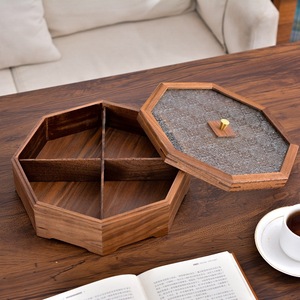 Bandeja de madera de nogal para frutos secos, caja creativa para aperitivos, bandeja de madera portátil para dulces, semillas de melón, frutos secos y nueces. - Product Image 4