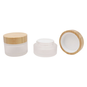 Custom Boxes Frosted Cosmetic 20g 30g 50g 60g 100g Clear Frosted <b>Eye</b> <b>Cream</b> Jar Body Butter <b>Cream</b> Glass Jar With Bamboo Lid - Product Image 3