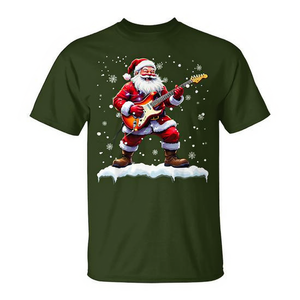 Camiseta con diseño de Papá Noel tocando la guitarra bajo y música navideña - Product Image 2
