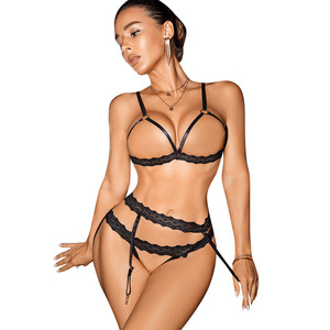 Biancheria intima Sexy da donna aderente in pizzo dolce comoda e calda con Design vuoto puro reggiseno giarrettiera 3 pezzi - Product Image 5