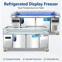 Vitrine Réfrigérée Horizontale Commerciale en Acier Inoxydable à Double Température et Refroidissement Direct pour Fruits de Mer, Barbecue et Plats Froids