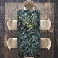Table à manger rectangulaire de luxe en marbre vert naturel moderne, structure en bois massif, base en acier inoxydable noir, mobilier pour la maison