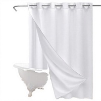 Rideau de douche sans crochets en tissu gaufré TPU laminé 256 GSM, doublure en tissu robuste, blanc, imperméable et lavable