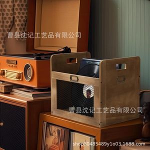 Wooden <b>Record</b> Storage Box 15.3 Inch Mesh Front Stackable For Vinyl Cd Album Display - Product Image 2