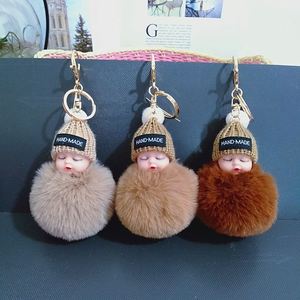 Baby Doll Toy DropshipCute Sleeping Baby Doll <b>Key</b> <b>Chains</b> for Women Bag Toy <b>Key</b> Ring Fluffy Pom Pom Faux Fur Plush Keychains - Product Image 2