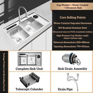 Évier de cuisine multifonctionnel à ultrasons en acier inoxydable 304 à double bac, à poser sur le plan, avec égouttoir, pour usage domestique – Le choix le plus populaire - Product Image 5