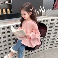 Costume pour filles de 3 à 8 ans, design tendance et mignon, chemise rose et pantalon en jean, ensemble deux pièces