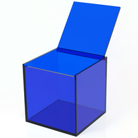 Boîte en acrylique bleu Boîte en acrylique bleu Klein transparent personnalisée Boîte en acrylique à 5 faces Boîte en acrylique de couleur bleue Vitrine Plateau en lucite bleue