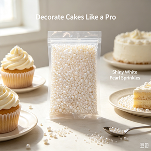 Perles de sucre comestibles blanches 1000g, assortiment 2-10mm, perles de gâteau à coque dure pour la décoration de gâteaux de mariage - Product Image 4
