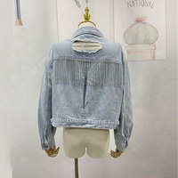 ODM OEM Private Label Veste en jean déchiré vintage d'automne Winer avec franges en strass pour femmes