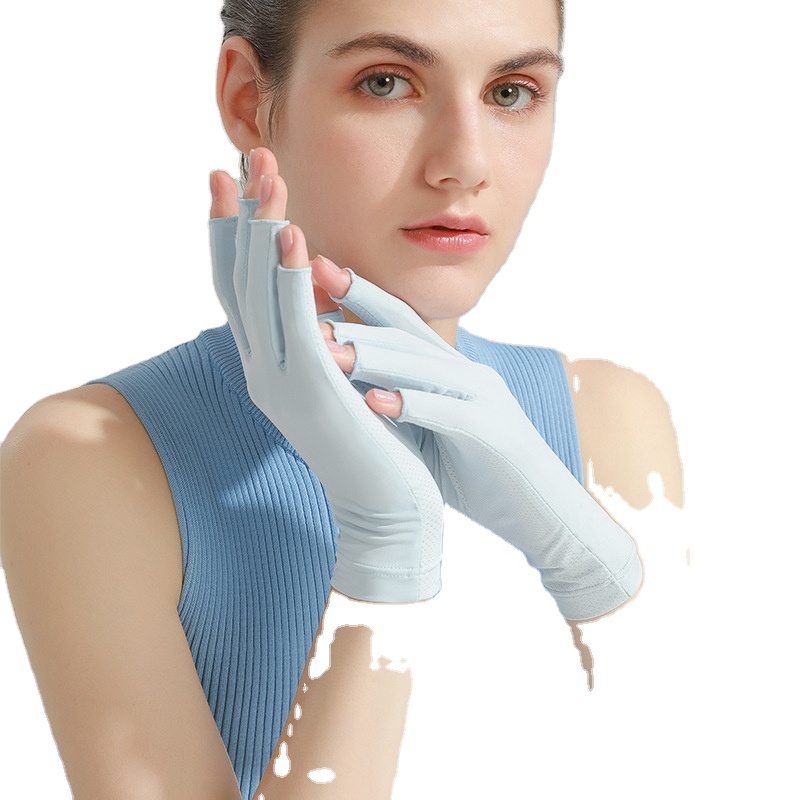 Летние женские тонкие солнцезащитные перчатки, высокая эластичность, на заказ, велосипедные перчатки с открытыми пальцами, спортивные синие