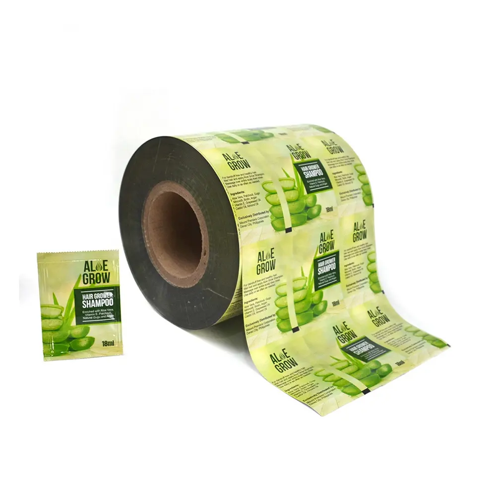 Hoge Barrières Pet/Al/Pe Gelamineerd Custom Gedrukt Verpakking Film Roll Shampoo Cosmetische Sample Zakje Plastic Verpakking Film
