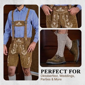 Ensemble de Lederhosen bavarois allemands sur mesure pour hommes, short en cuir au-dessus du genou avec chemise, costume d'Oktoberfest - Product Image 6