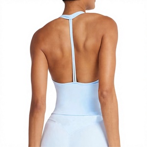 Débardeur de yoga dos nu pour femme, col en V profond, rembourré, coupe ajustée, respirant, en Spandex/Nylon, idéal pour l'entraînement, la course et le Pilates - Product Image 1
