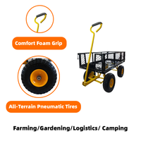 Chariot de jardin robuste à 4 roues, remorque utilitaire à benne basculante avec côtés amovibles, chariot de jardin tout-terrain pour l'agriculture