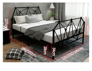 Lit en métal taille Queen, chambre d'enfant, lattes en bois, cadre en métal, lit pour enfants, garçons, lit maison pour enfants - Product Image 3