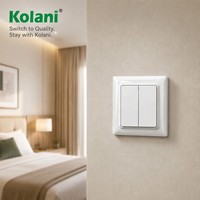 Interrupteur mural double bouton 2 voies Kolani, norme européenne, blanc brillant, en PC ignifuge, pour usage domestique
