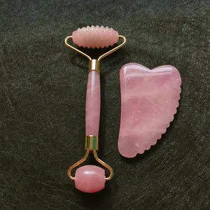 diy Großhandel Gesichtsmassage-Roller-Kit natürliche rosa Jade-Rolle vibrerende Gesichtsbehandlung Rose-Quarz-Schönheitsleiste