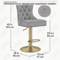 Tabouret de bar de luxe en velours avec dossier et base en métal doré, chaise au design moderne réglable pour comptoir de bar