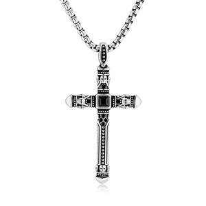 <b>Cross</b> Necklace For Men Stainless Steel Punk Style Black Stone Pendant Gold Tone <b>Chain</b> Jewelry Fashion Accessory - Product Image 5