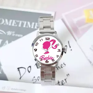 New trend movie Barbie Princess Girls Women's Fashion Quartz Stainless Steel Waterproof Watch Barbie Watch