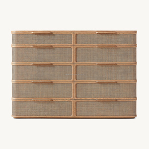 Cómoda Japandi Premium de Roble Blanco Macizo con 10 Cajones e Incrustaciones de Ratán, Perfil Curvo de Lujo, Estilo Arquitectónico Moderno Orgánico - Product Image 2
