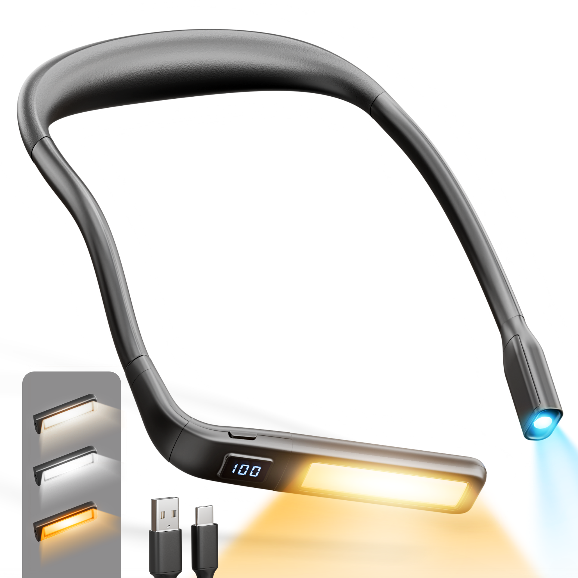 2025 New Upgraded Version Custom Logo Wireless Neck Light Rechargeable Eye Care Led Book Reading Lights Lamp Fishing Light