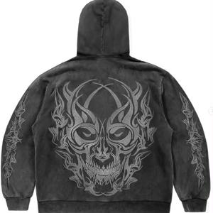 Sudadera con Capucha de Alta Calidad, Estilo Vintage, Lavado Ácido, 100% Algodón, con Cierre y Bordado Desgastado - Product Image 1