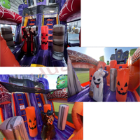 Parcours d'obstacles gonflable commercial en PVC sur le thème d'Halloween avec araignée, château gonflable géant citrouille, et combos gonflables pour fêtes